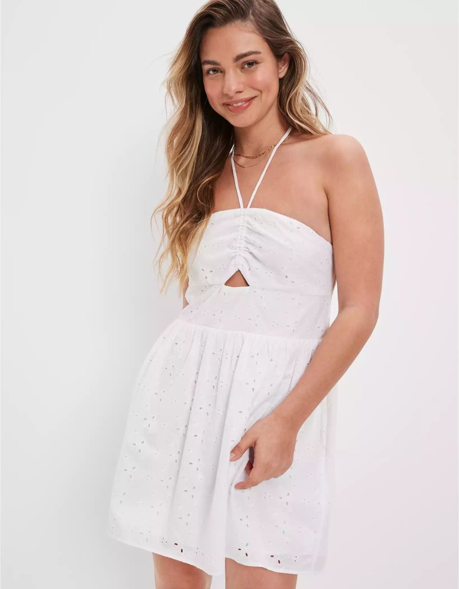 Mini Robe American Eagle AE Cinch Halter Blanche Femme | GAP-65653305